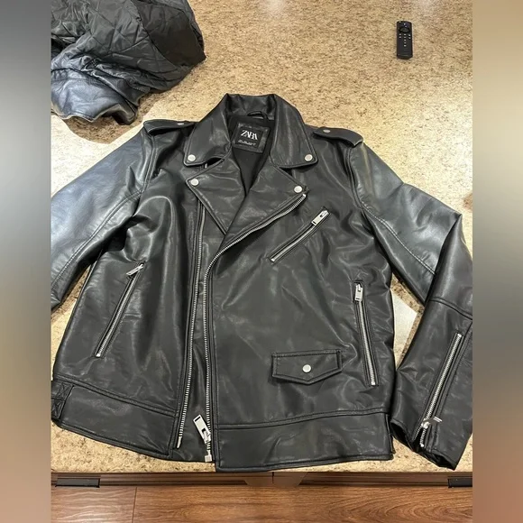 ジャケット・アウター ZARA MAN LEATHER PARKA WITH POCKETS L ZARA MAN LEATHER PARKA WITH POCKETS L